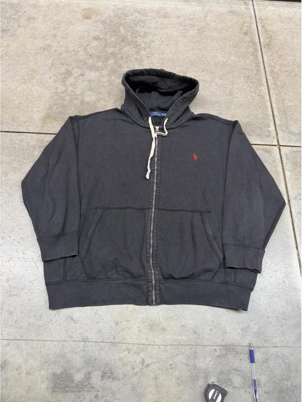 vintage polo ralph lauren black and red zip up hoodie size xxl